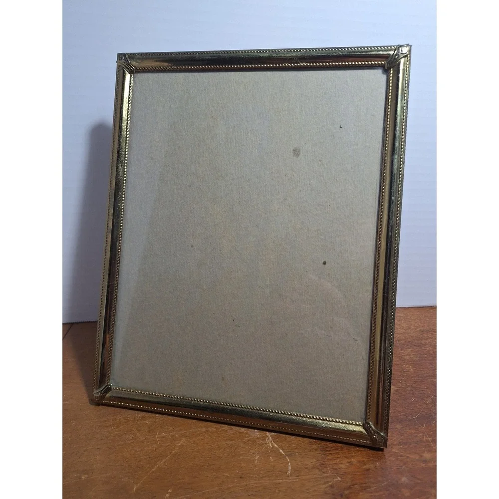 Vintage Gold Tone Metal Beaded 8x10 Picture Frame Tabletop Easel Back